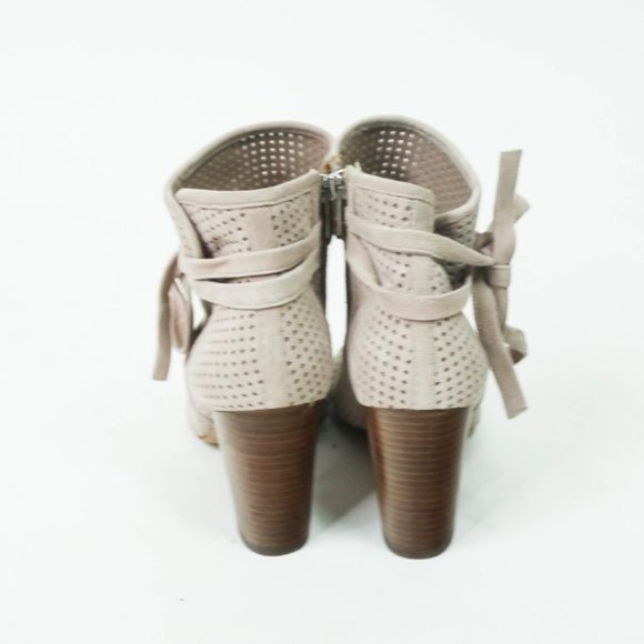 Sam Edelman Ellery Open-Toe Perforated Suede Booties Ankle Boots Shoes Heels - Picture 5 of 8